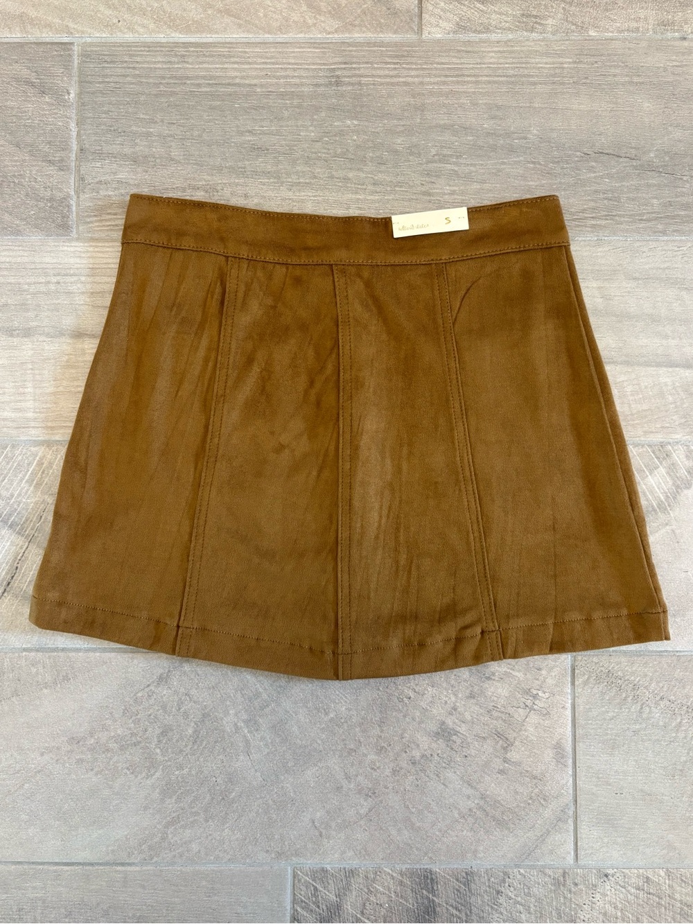 Altar’d State Faux Suede Button Front Mini Skirt Caramel Brown Pockets Fall S - Picture 4 of 10